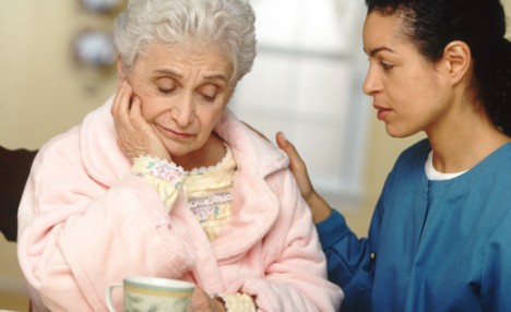 Comforting an elderly woman